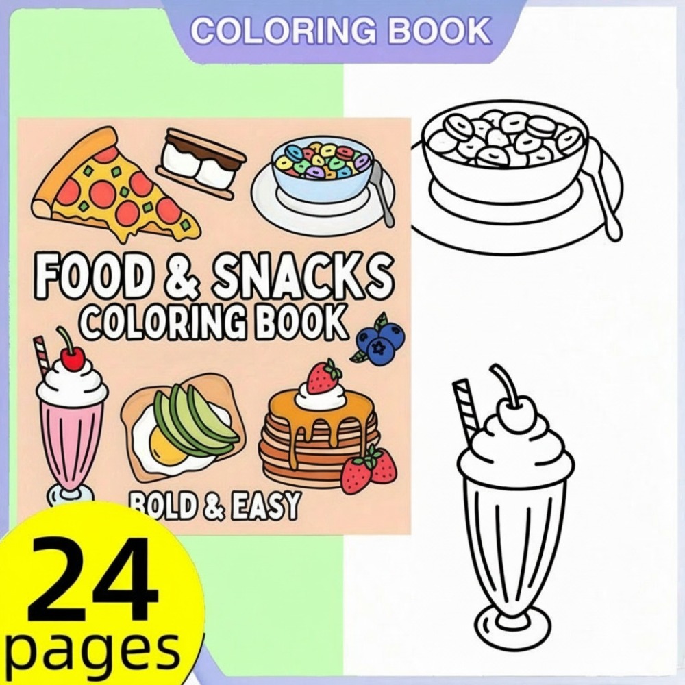 Food And Snacks Coloring Book Bold And Easy - Libro para colorear de comida y